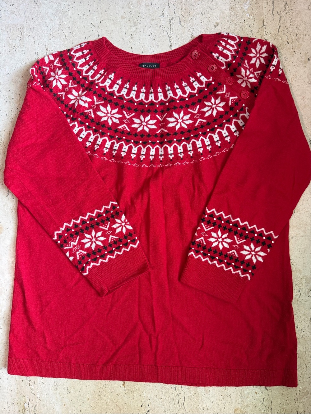 Talbots Fair Isle Sequins Embellished Snowflakes Sweater Lambswool Blend Size XL